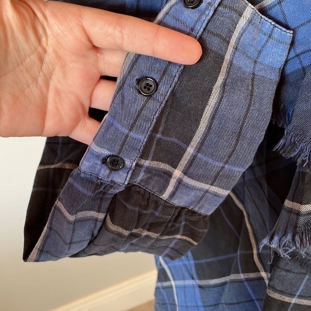 [Maison Cinqcent] Blue Flannel Button Down Blouse - Size Small - Picture 4 of 7